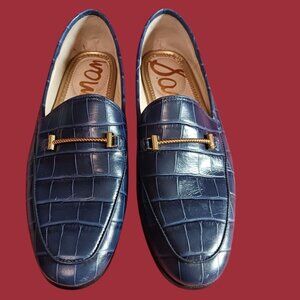 Sam Edelman Women Croc- Loafers With Gold Accent Navy Blue 6.5